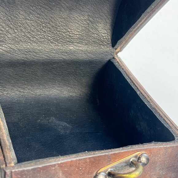 Vintage Unique Leather Box with Brass Handle Small Organizer Case Classic - Picture 2 of 2